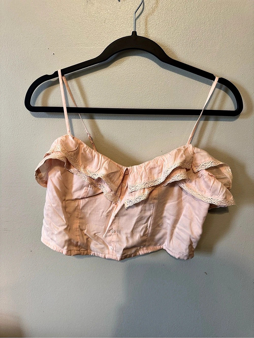 American Eagle AE Smocked Button-Up Cami Pink Ruffled XS